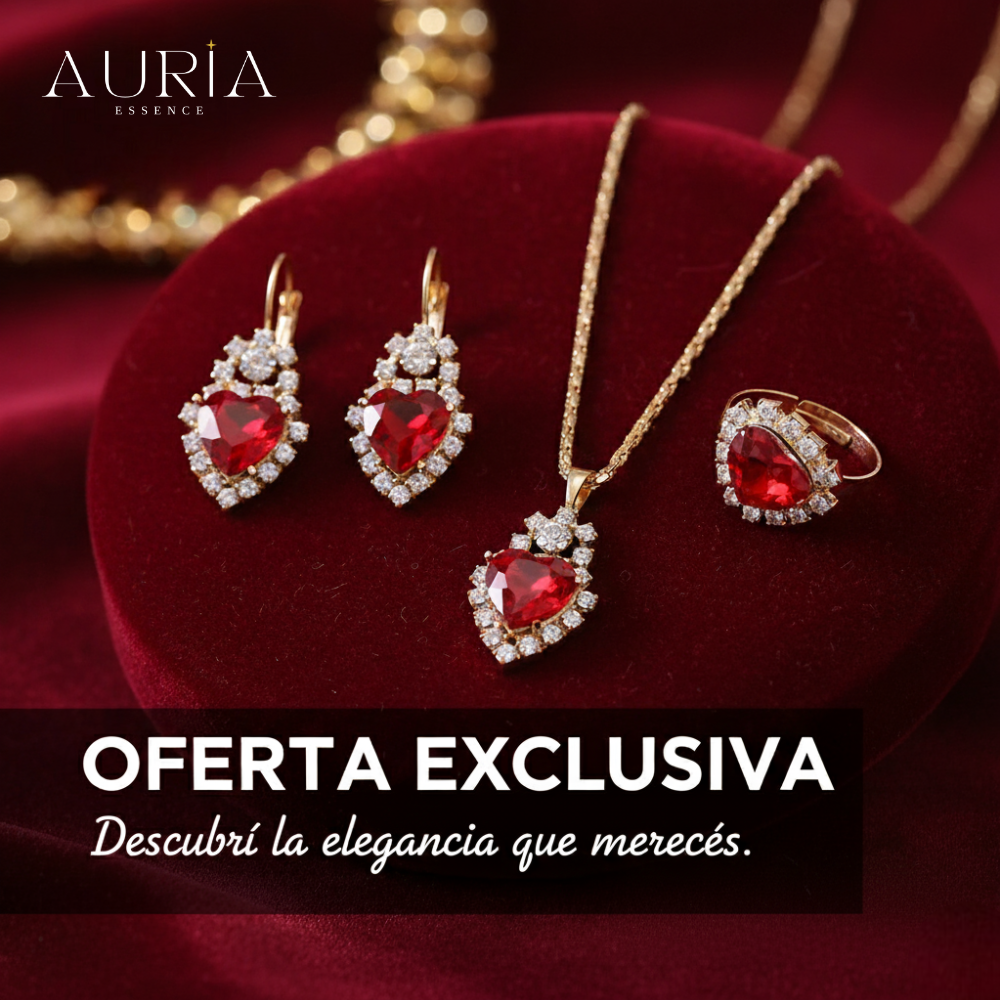 Conjunto de Joyas Corazón Enamorado - Collar, Aros y Anillo